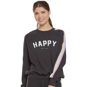 Spiritual Gangster Gray Black HAPPY Classic Crew Sweatshirt Oversized Terry S